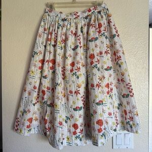 White Floral Midi Skirt with Red, Green & Yellow Print